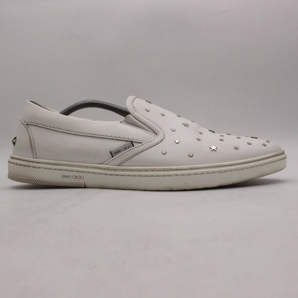 Jimmy Choo GroveMen's Size EU 47 White Star-Studded Slip-On Sneakers